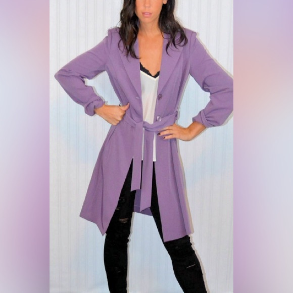Pink Trench Coat With Two Patch Pockets Draw Fastening